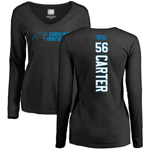 Carolina Panthers Black Women Jermaine Carter Backer Slim Fit NFL Football #56 Long Sleeve T Shirt->women nfl jersey->Women Jersey